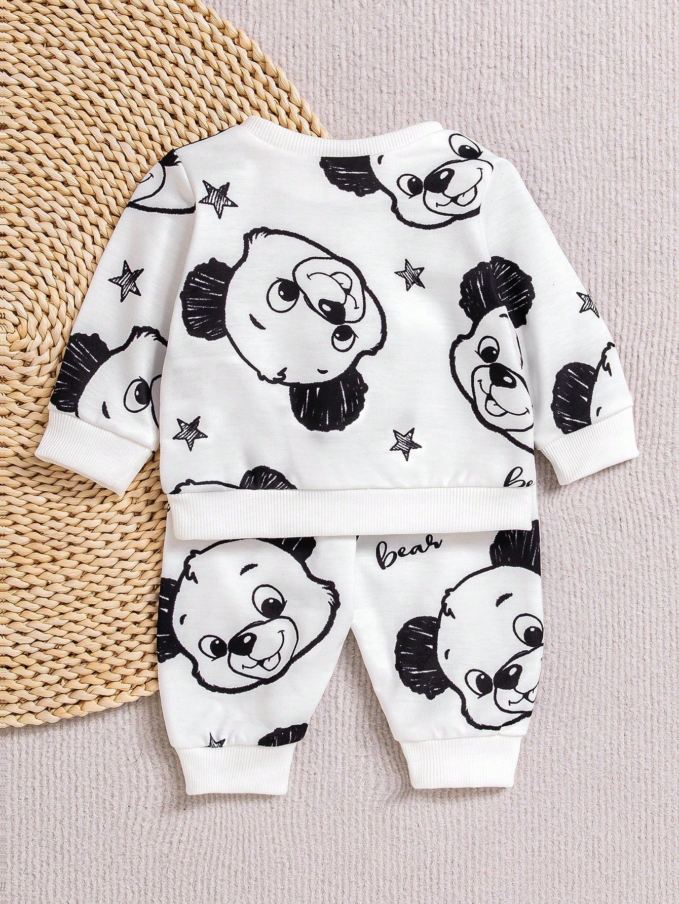 2pcs Baby Boys Cartoon Bear Print Sweatshirt & Jogger Set - Ivory |...