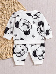 2pcs Baby Boys Cartoon Bear Print Sweatshirt & Jogger Set - Ivory |...