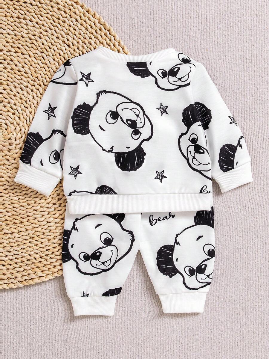2pcs Baby Boys Cartoon Bear Print Sweatshirt & Jogger Set - Ivory |...