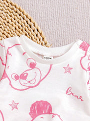 2pcs Baby Boys Bear Print Sweatshirt & Jogger Set - Ivory | 21 Cent...