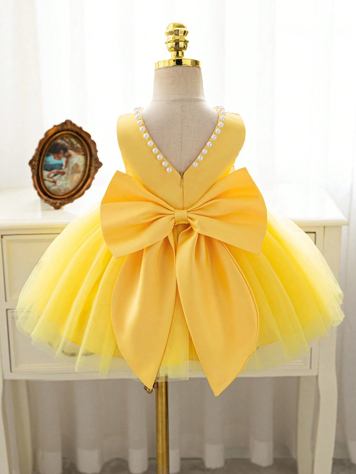 Girls Pearl-Trim Bow Tulle Ball Gown Dress - Buttercup | 21 Century...