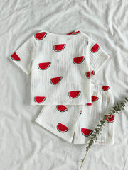 2pcs Boys Watermelon Print Tee & Shorts Set - Ivory