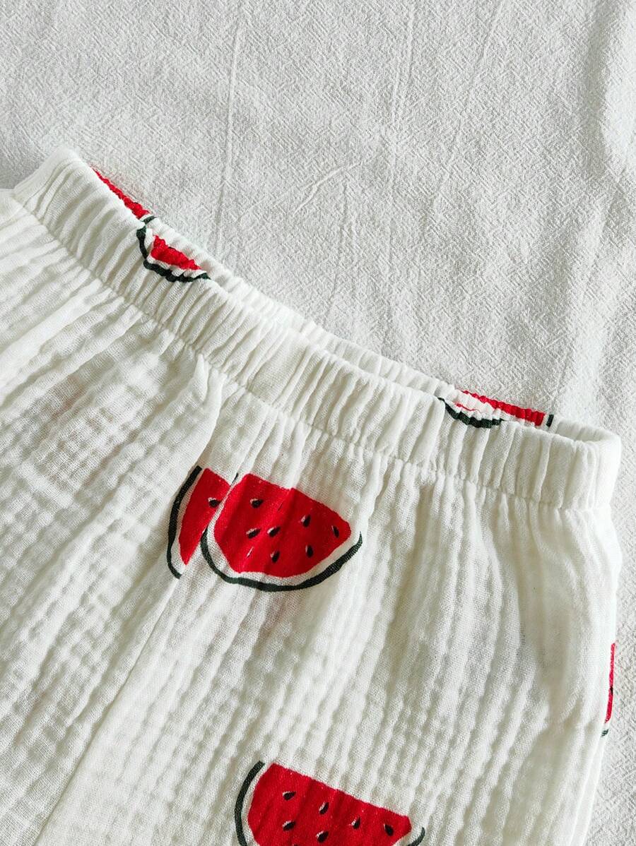 2pcs Boys Watermelon Print Tee & Shorts Set - Ivory