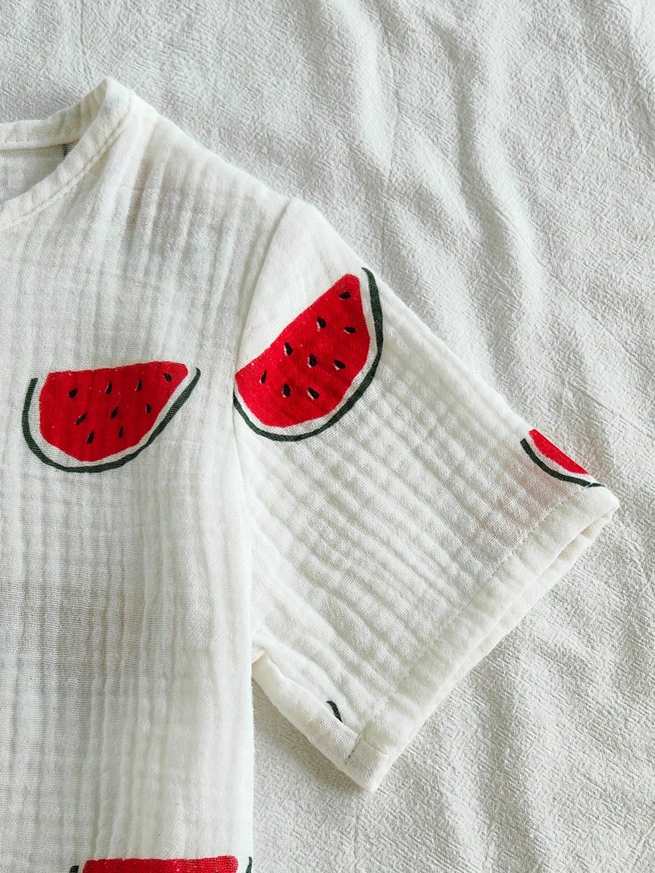 2pcs Boys Watermelon Print Tee & Shorts Set - Ivory