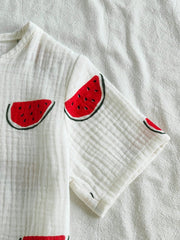 2pcs Boys Watermelon Print Tee & Shorts Set - Ivory