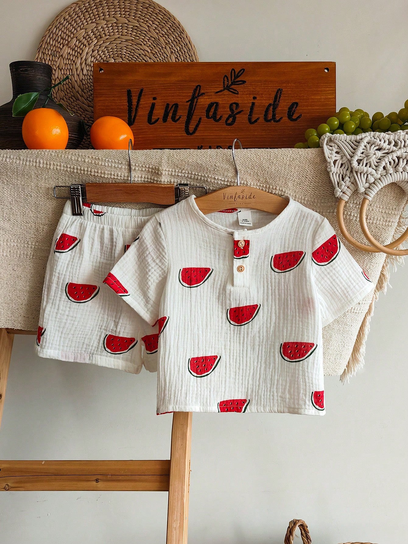2pcs Boys Watermelon Print Tee & Shorts Set - Ivory