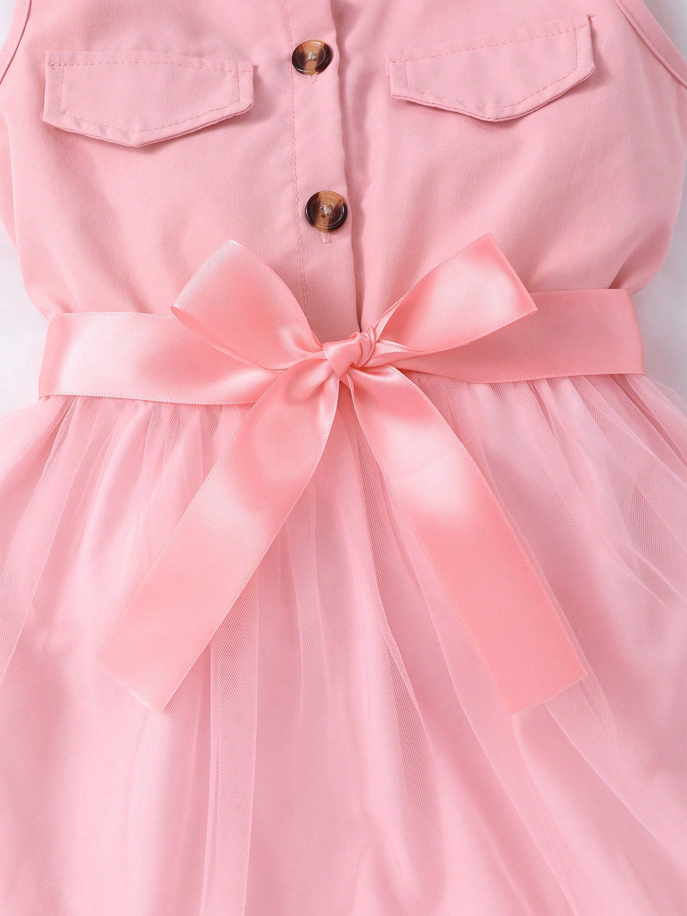 Girls Collared Button-Front Tulle Skirt Dress - Blush