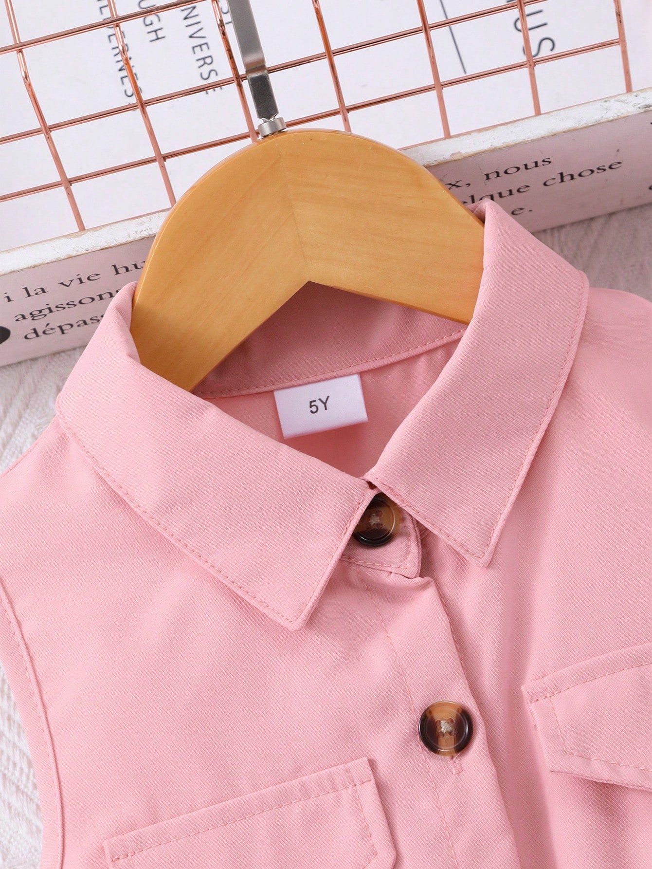 Girls Collared Button-Front Tulle Skirt Dress - Blush