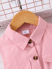 Girls Collared Button-Front Tulle Skirt Dress - Blush