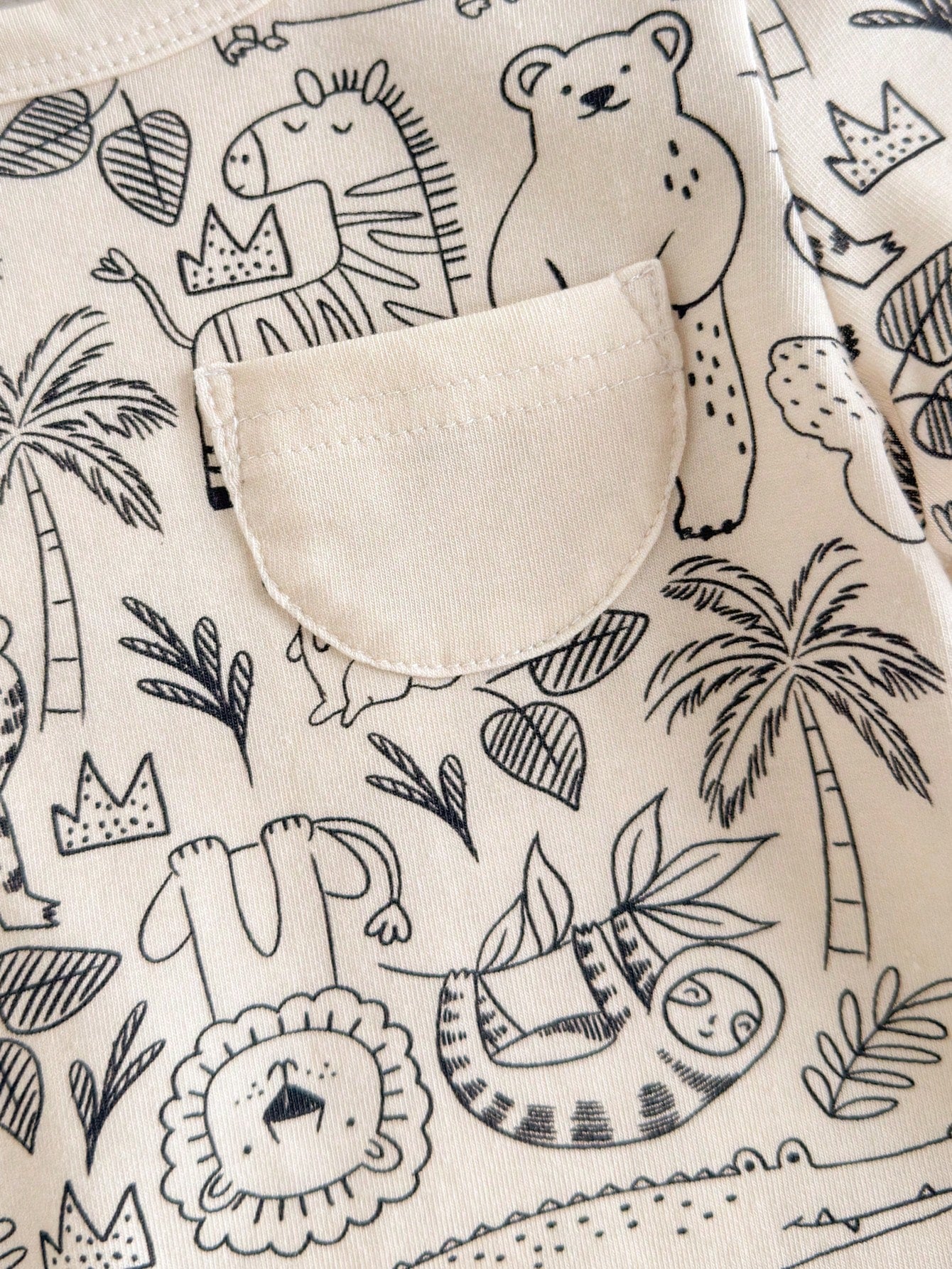 Boys Jungle Animal Print Knit Short Romper - Ecru