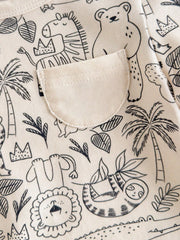 Boys Jungle Animal Print Knit Short Romper - Ecru