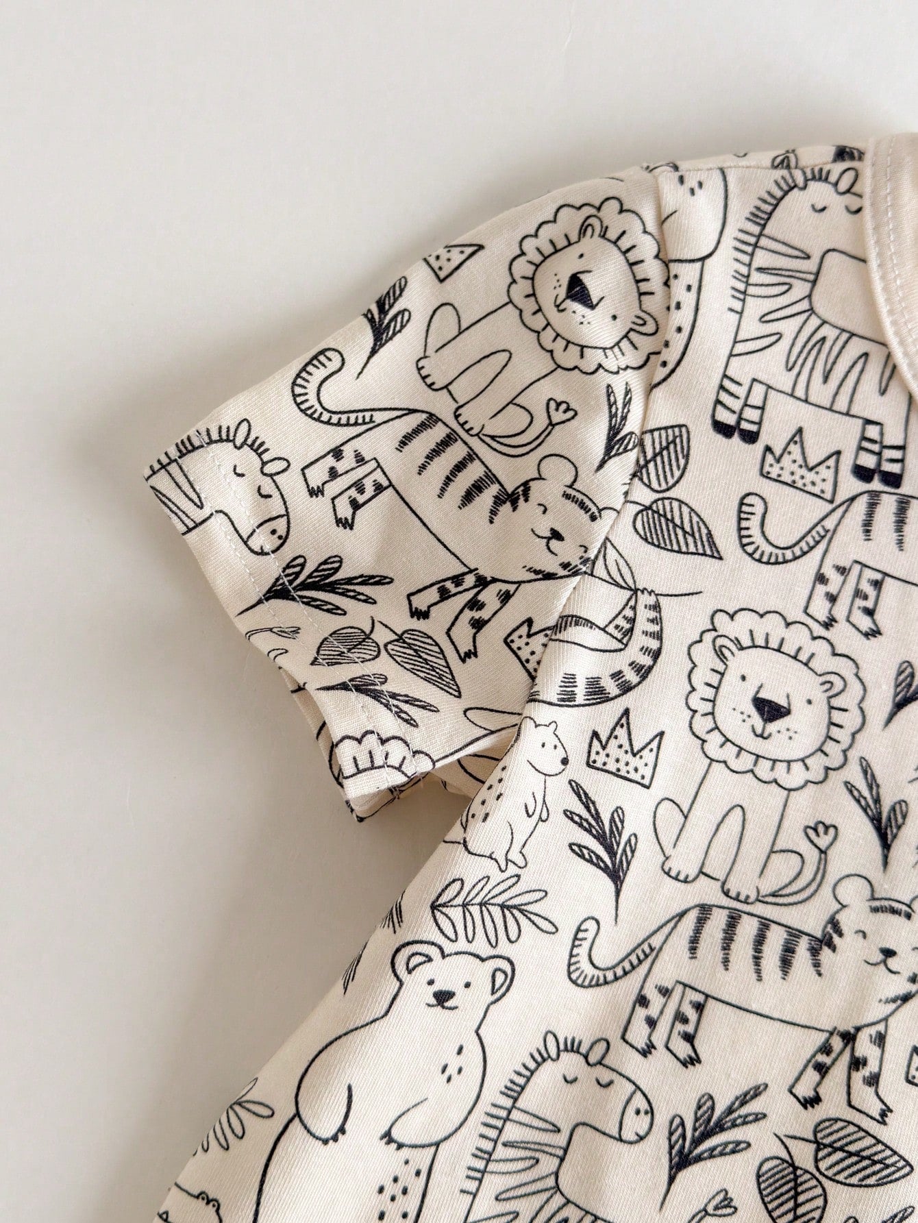 Boys Jungle Animal Print Knit Short Romper - Ecru