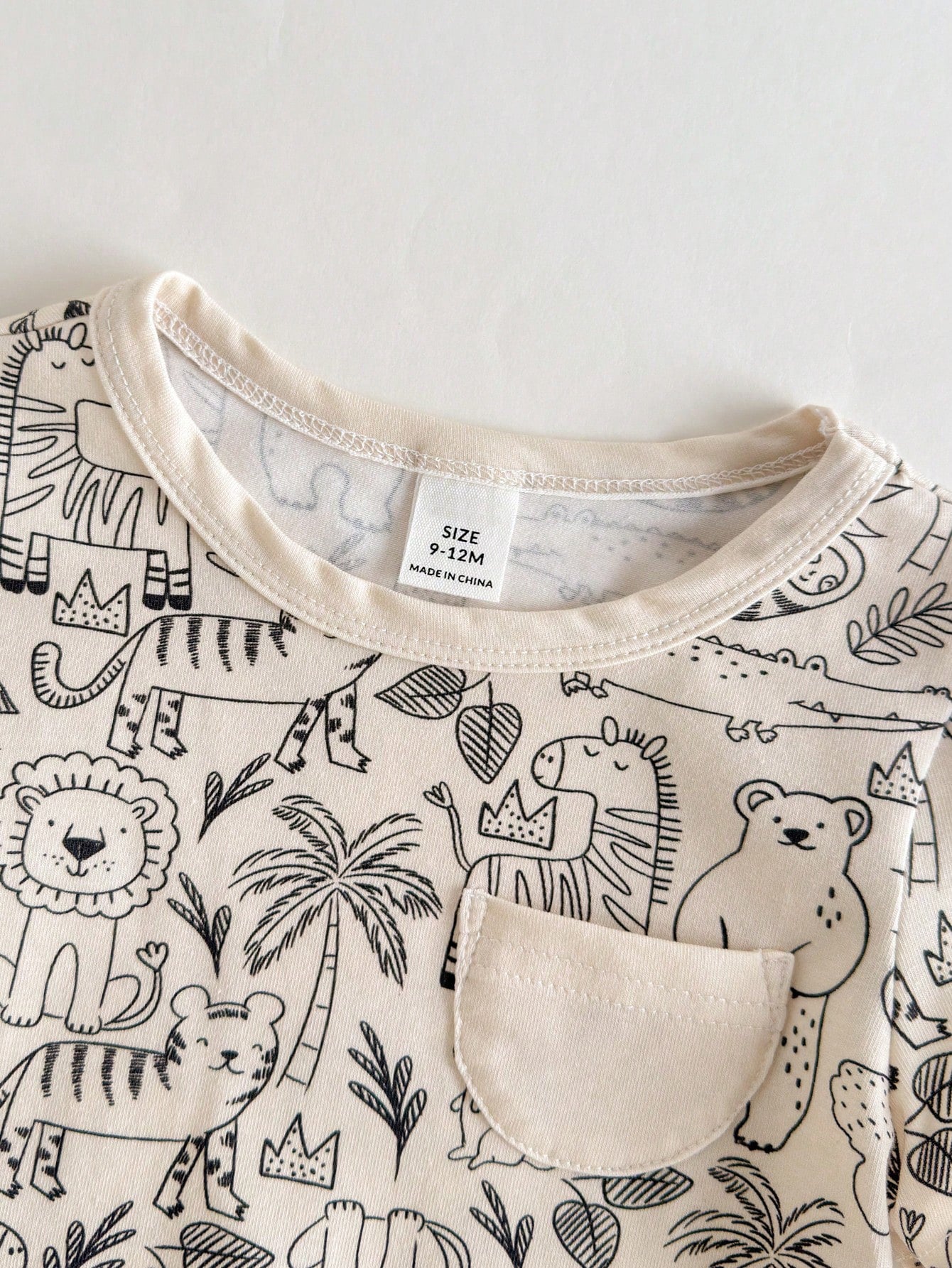 Boys Jungle Animal Print Knit Short Romper - Ecru