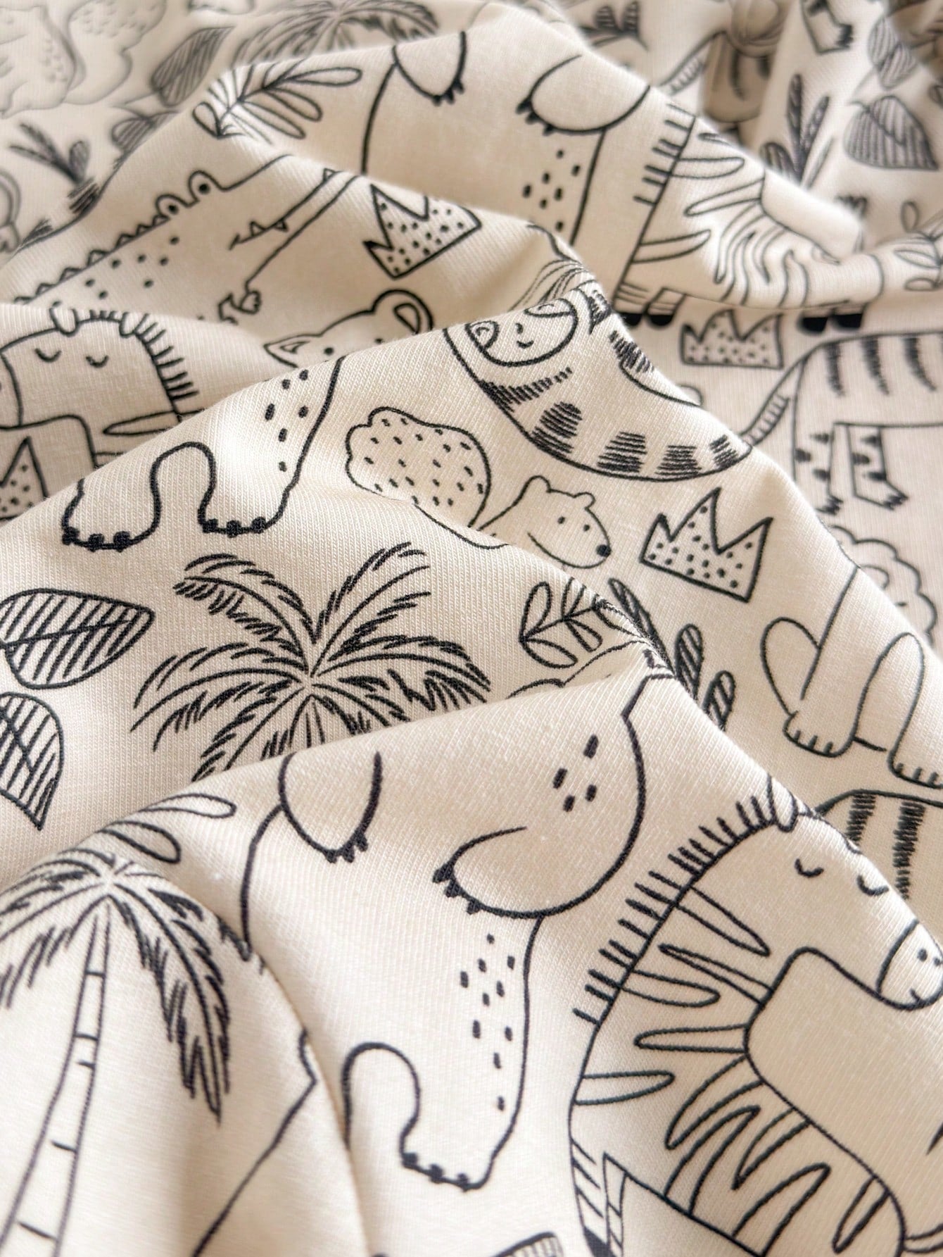 Boys Jungle Animal Print Knit Short Romper - Ecru