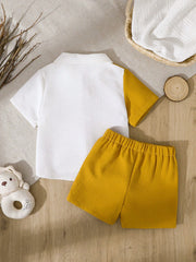 2pcs Boys Colourblock Waffle Shirt & Shorts Set - Ochre | 21 Centur...
