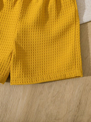 2pcs Boys Colourblock Waffle Shirt & Shorts Set - Ochre | 21 Centur...