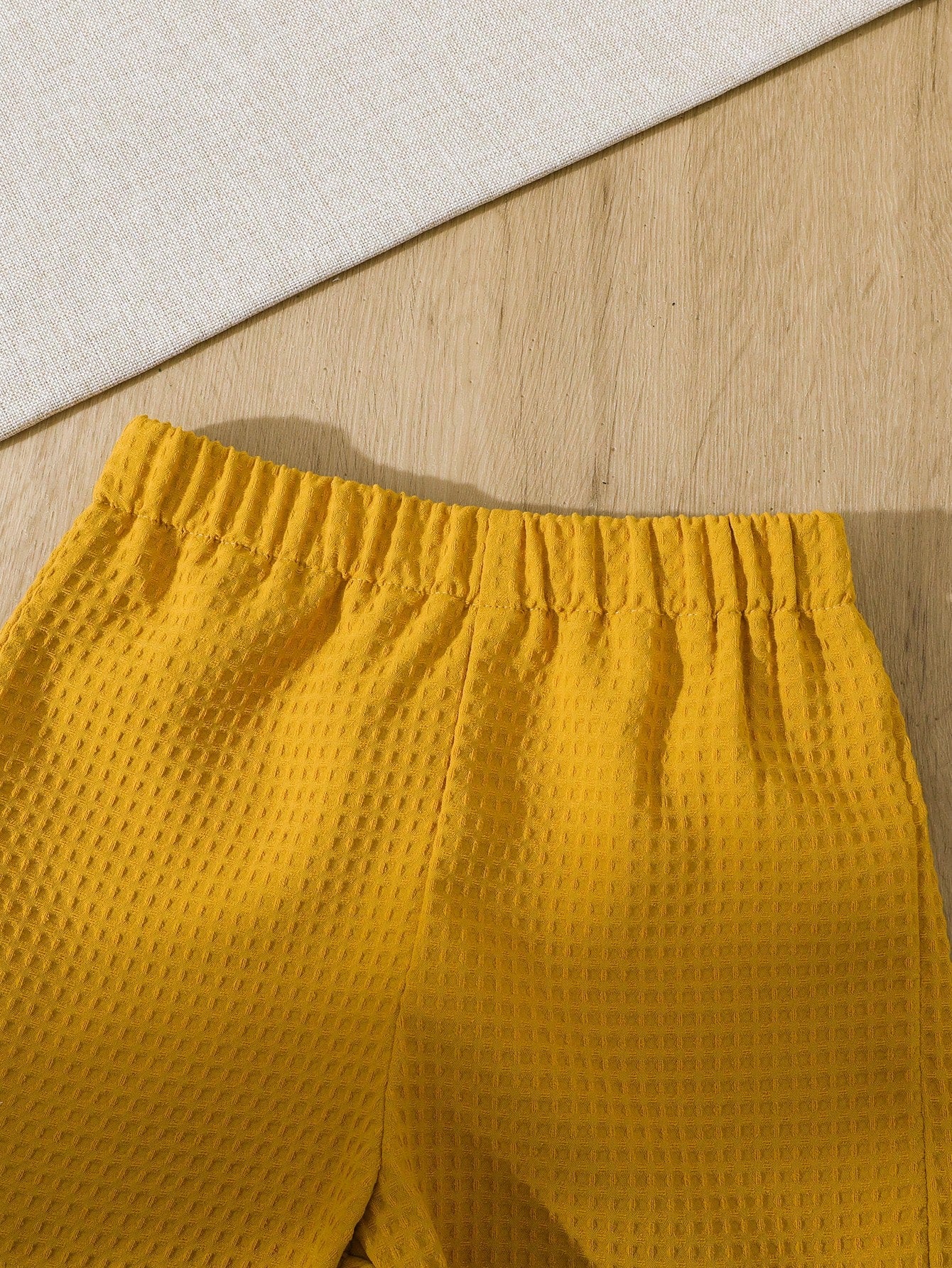 2pcs Boys Colourblock Waffle Shirt & Shorts Set - Ochre | 21 Centur...