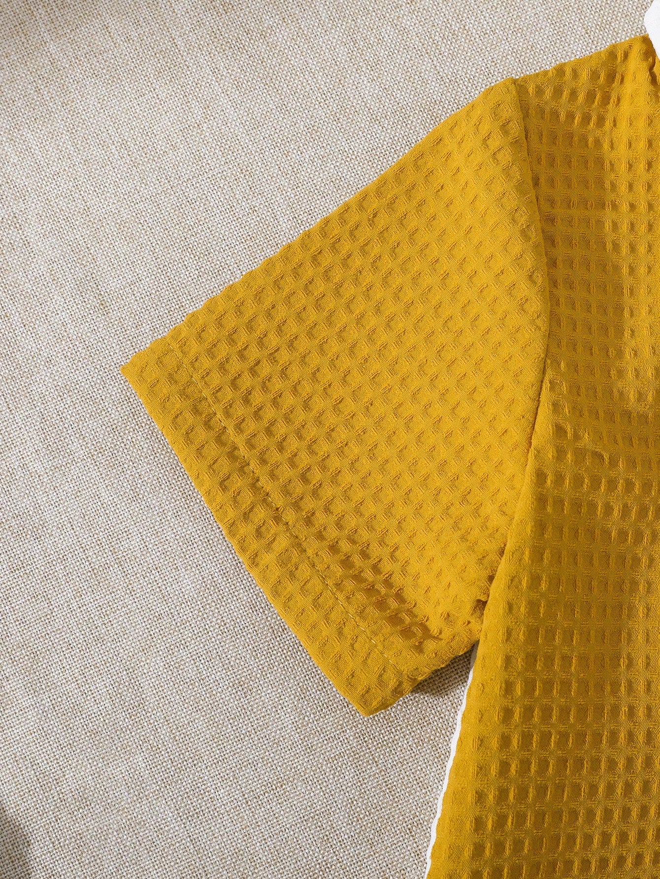 2pcs Boys Colourblock Waffle Shirt & Shorts Set - Ochre | 21 Centur...