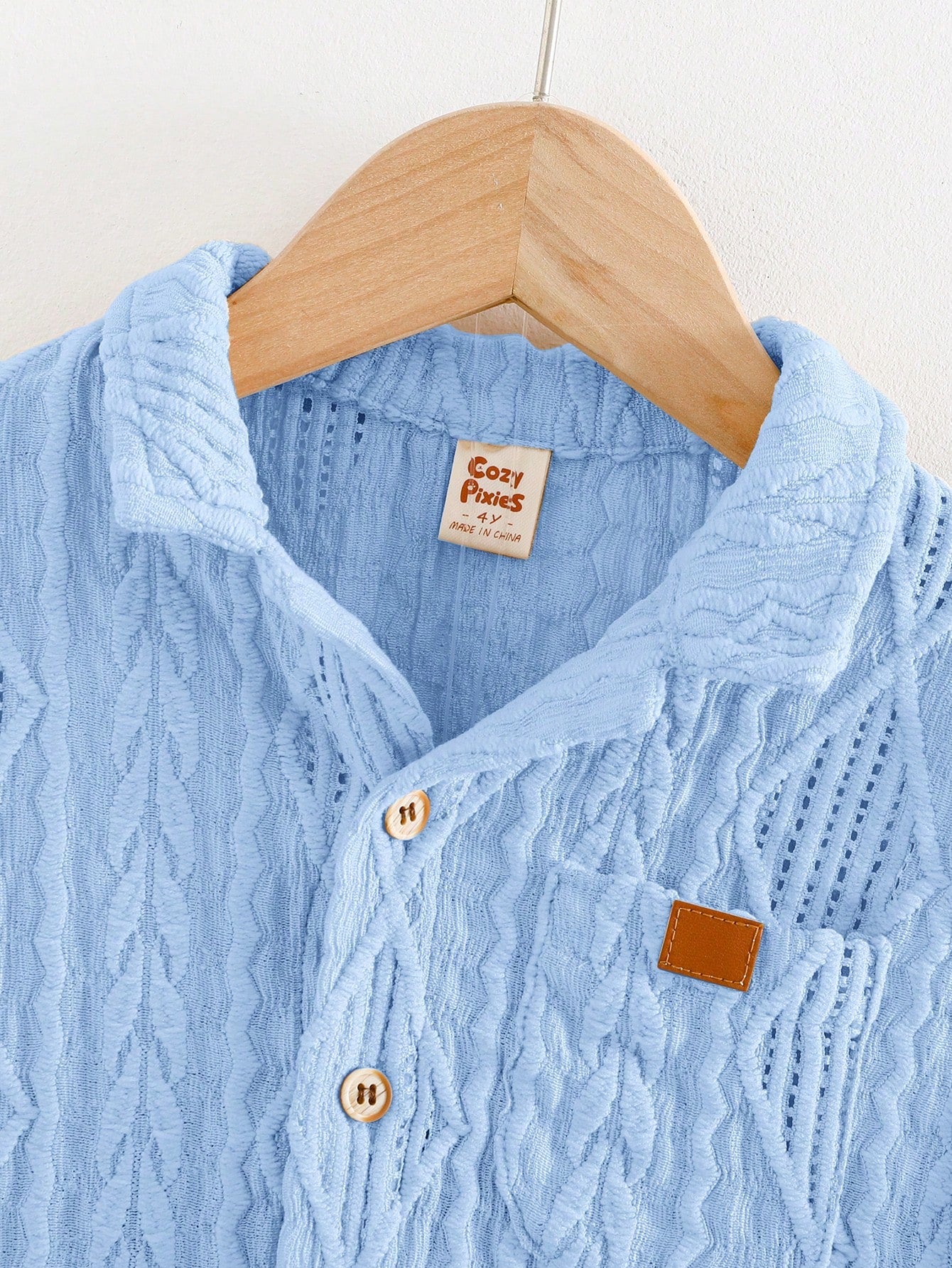 2pcs Boys Diamond Texture Shirt & Shorts Set - Cerulean