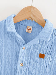 2pcs Boys Diamond Texture Shirt & Shorts Set - Cerulean