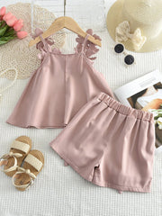 Girls 3D Floral Appliqué Camisole Top & Shorts - Dusty Rose