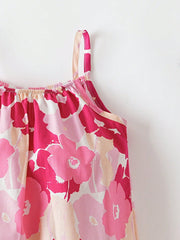 Baby Girls Floral Print Spaghetti Strap Jumpsuit - Blush