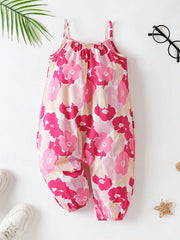 Baby Girls Floral Print Spaghetti Strap Jumpsuit - Blush