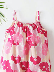 Baby Girls Floral Print Spaghetti Strap Jumpsuit - Blush