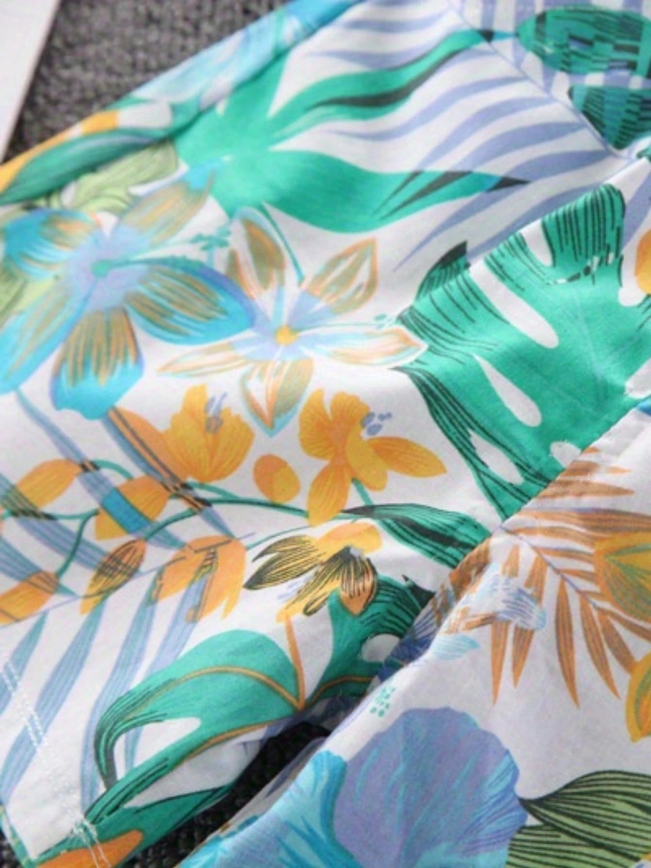 Boys Tropical Floral Resort Collar Shirt & Shorts Set - Ivory
