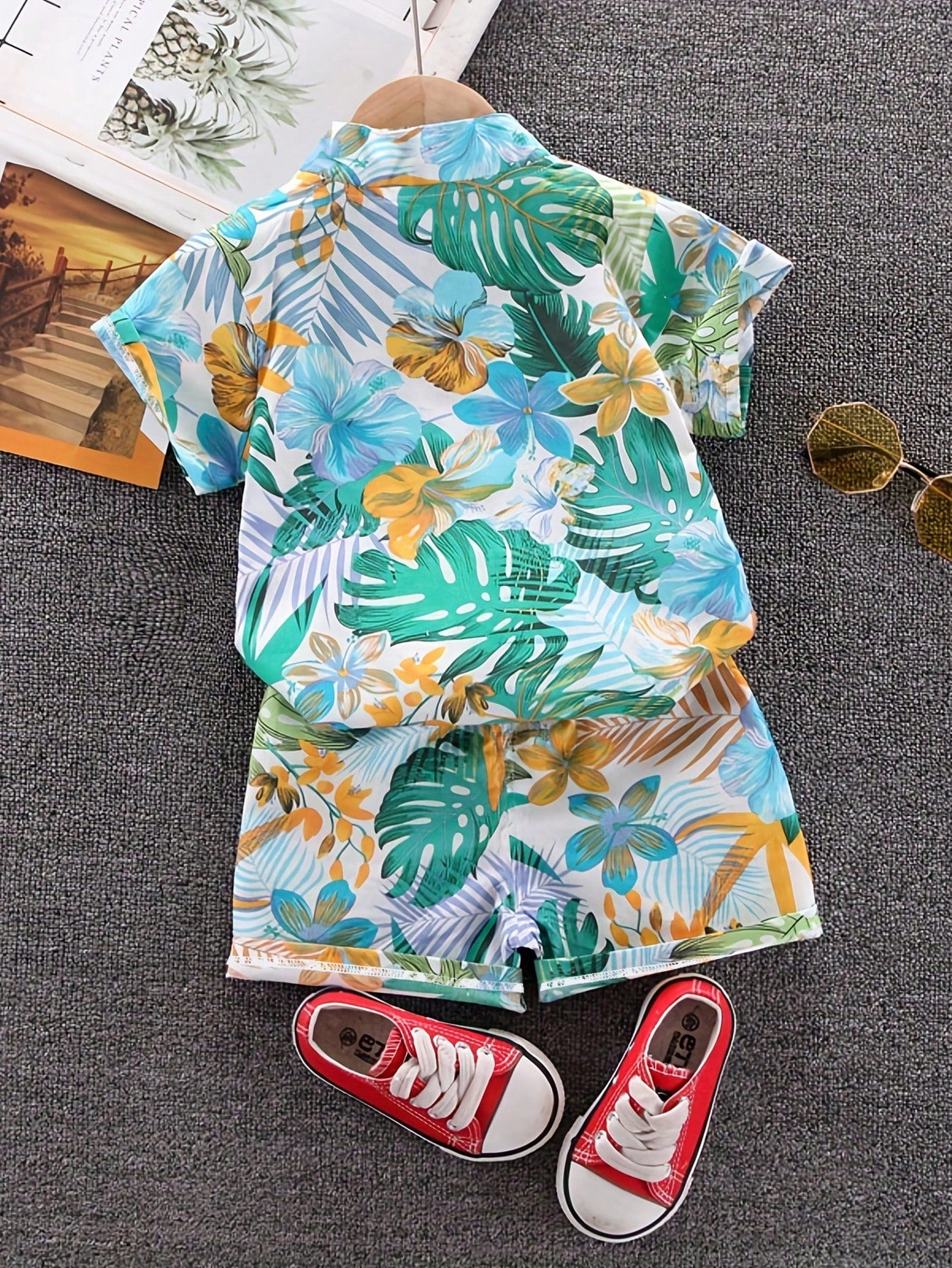 Boys Tropical Floral Resort Collar Shirt & Shorts Set - Ivory