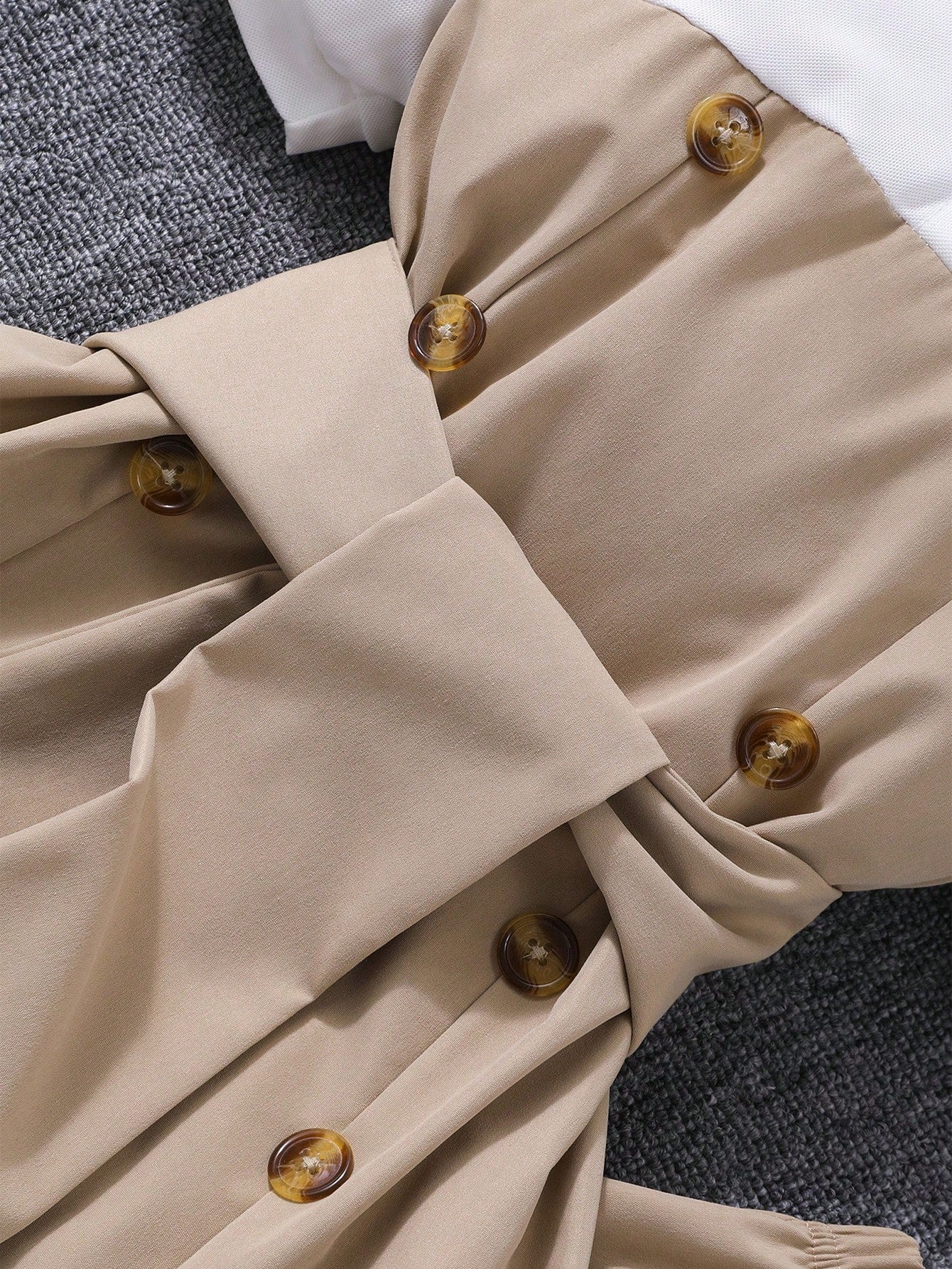 2pcs Big Girls Puff Sleeve Peplum Top & Wide-Leg Pants Set - Greige...