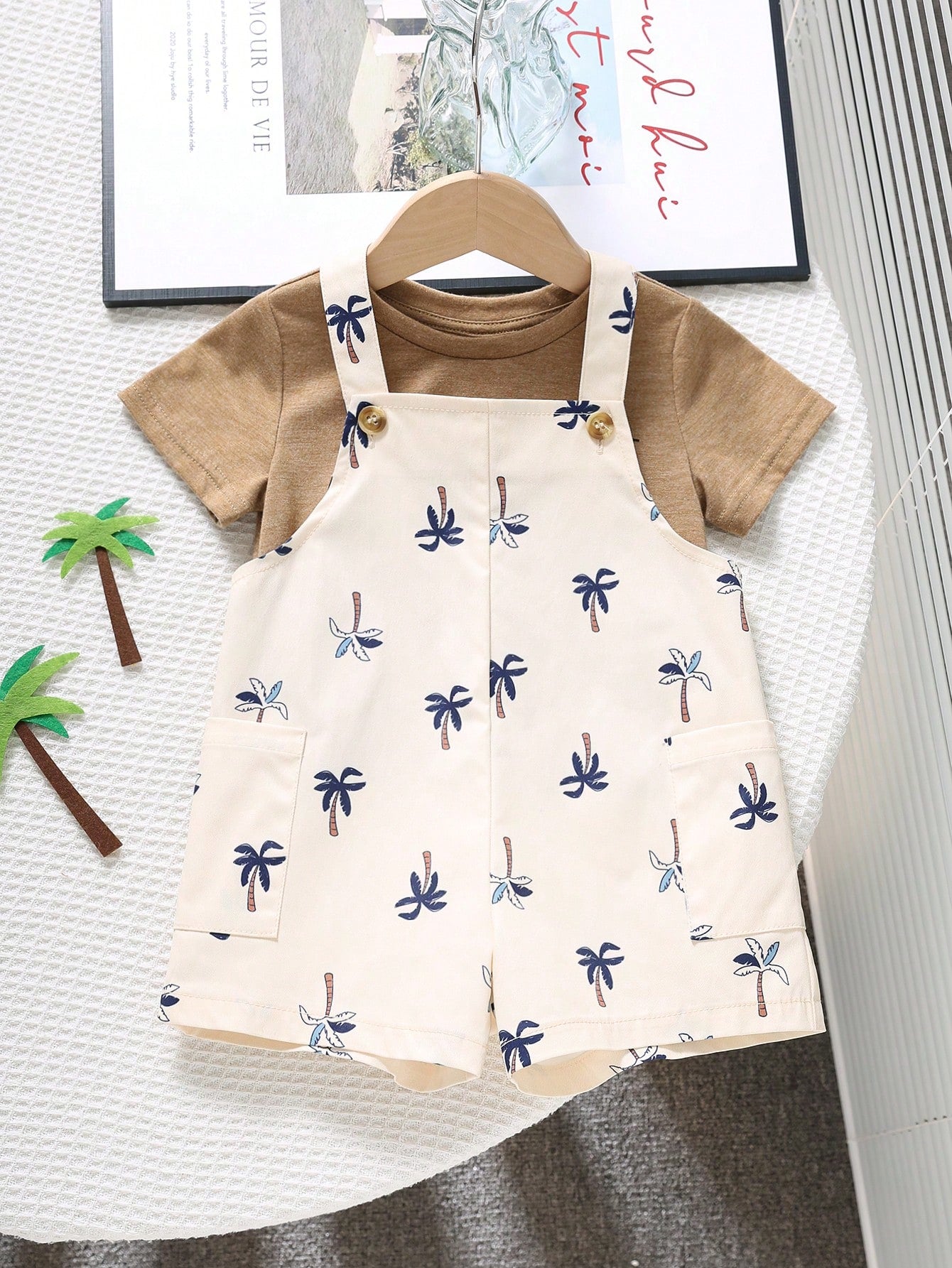 Boys Palm Print Bib Overall Shorts - Isabelline | 21 Century Kids