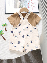 Boys Palm Print Bib Overall Shorts - Isabelline | 21 Century Kids