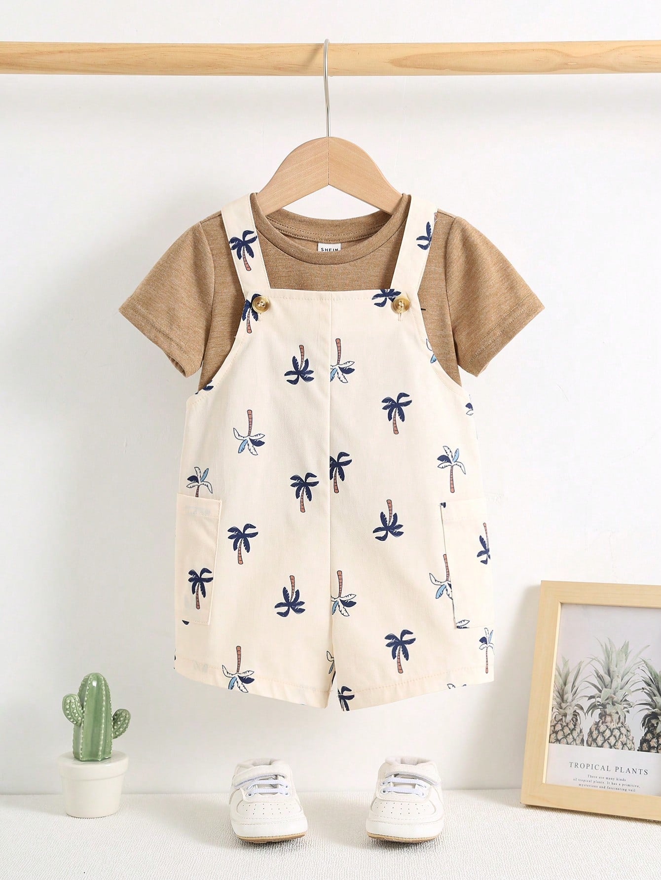 Boys Palm Print Bib Overall Shorts - Isabelline | 21 Century Kids