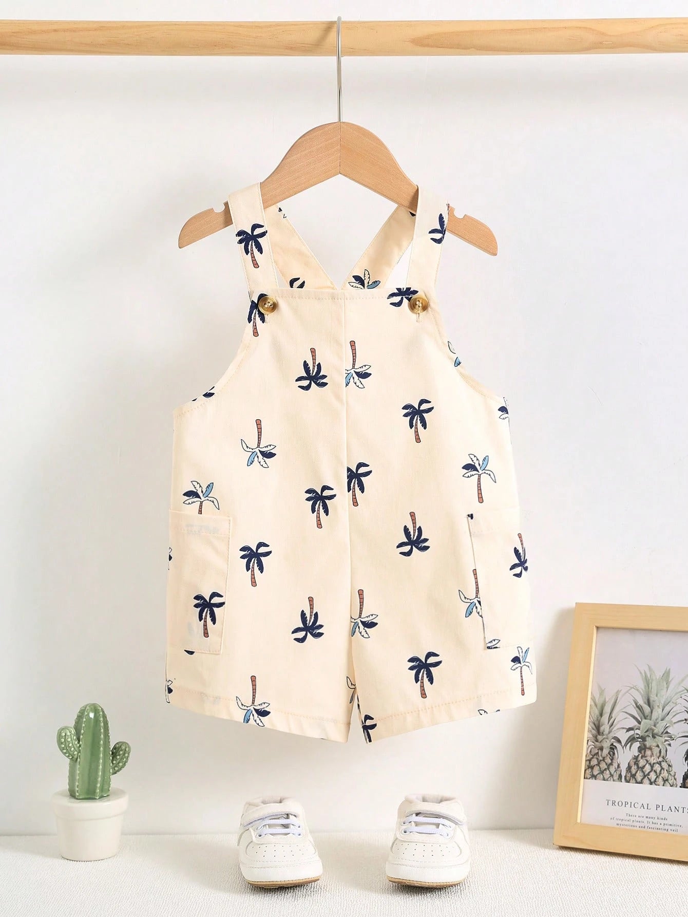 Boys Palm Print Bib Overall Shorts - Isabelline | 21 Century Kids