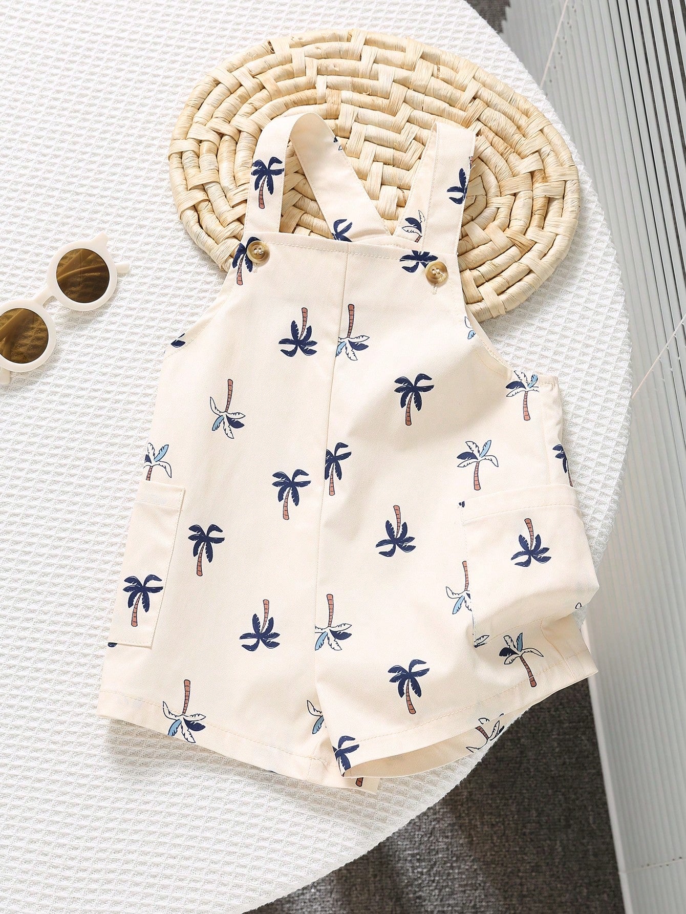 Boys Palm Print Bib Overall Shorts - Isabelline | 21 Century Kids