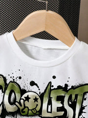 2pcs Boys Letter Graphic Tee & Shorts Set - Ivory