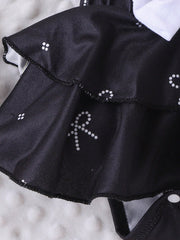 2pcs Girls Bow Print Halter Bodysuit & Ruffle Skort Set - Onyx | 21...