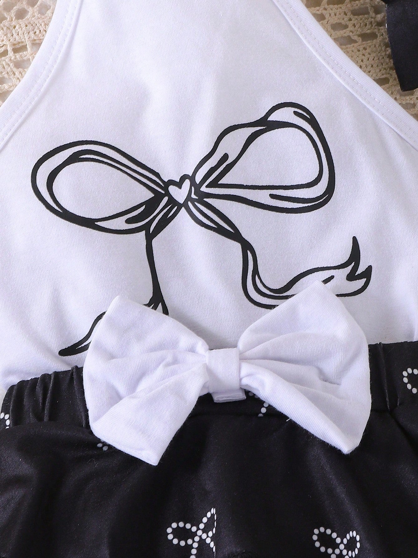 2pcs Girls Bow Print Halter Bodysuit & Ruffle Skort Set - Onyx | 21...