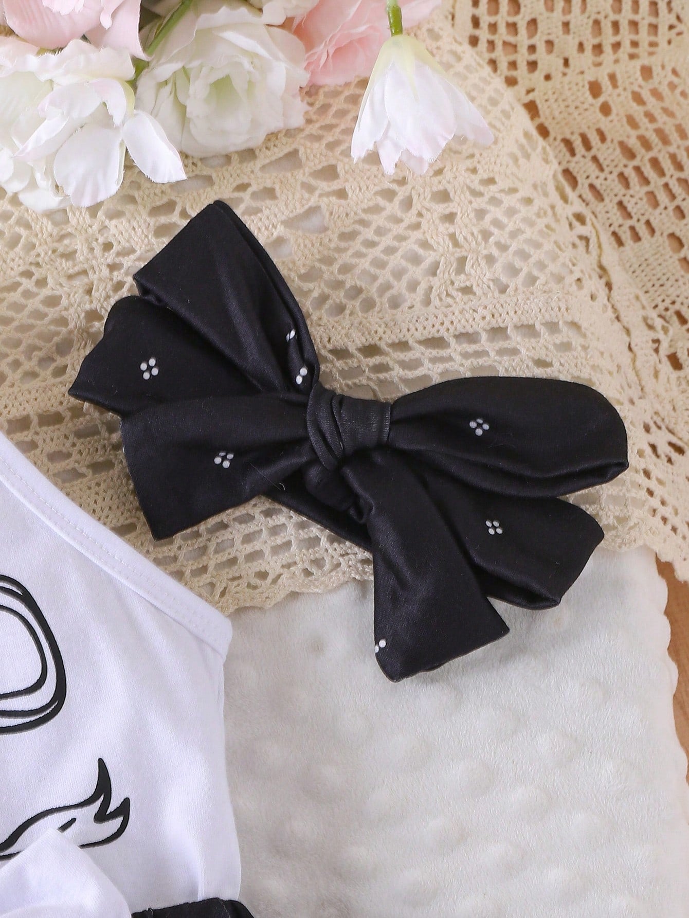 2pcs Girls Bow Print Halter Bodysuit & Ruffle Skort Set - Onyx | 21...