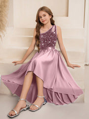 Girls Sequin One-Shoulder High-Low Formal Dress - Mauve | 21 Centur...