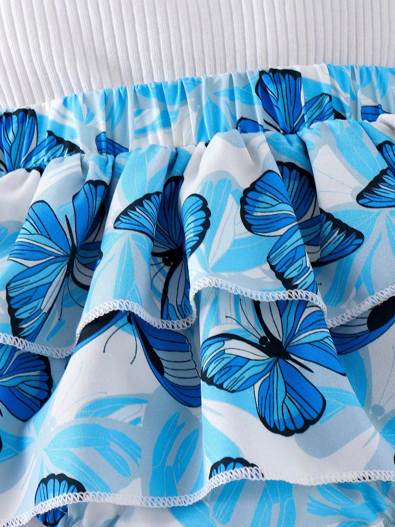 2pcs Baby Girls Butterfly Print Ruffle Romper & Headband Set - Ceru...
