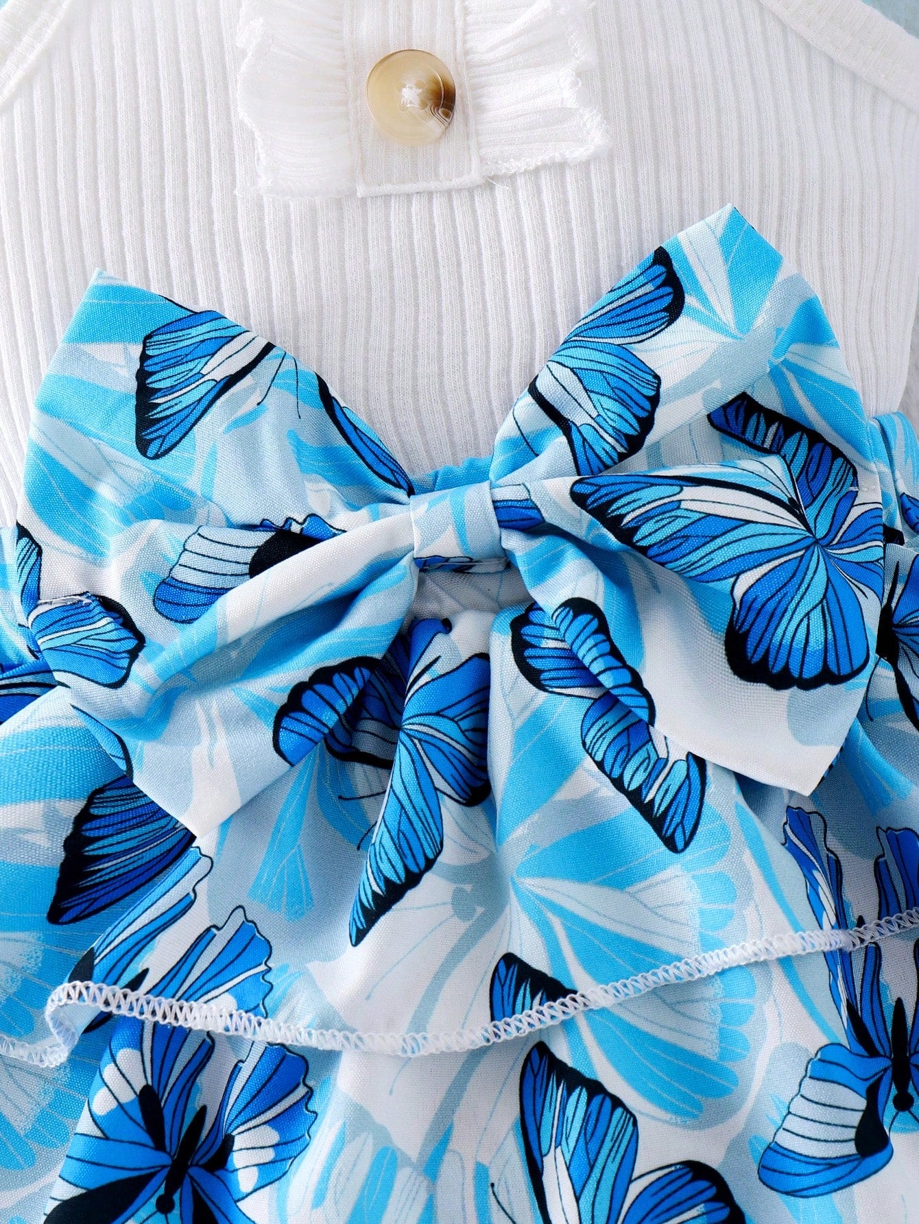 2pcs Baby Girls Butterfly Print Ruffle Romper & Headband Set - Ceru...