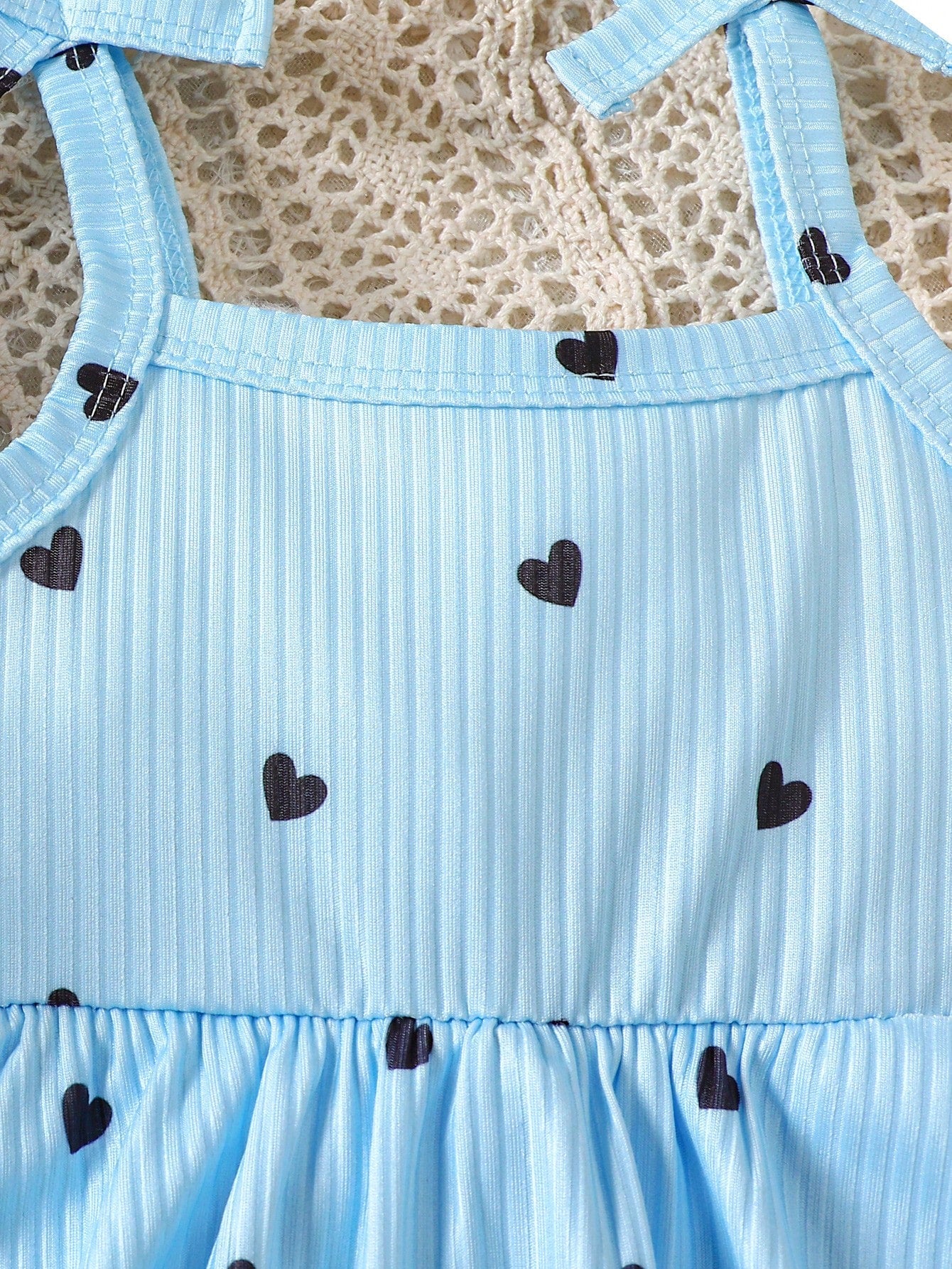 Baby Girls Heart Print Tie-Strap Romper Dress - Cerulean