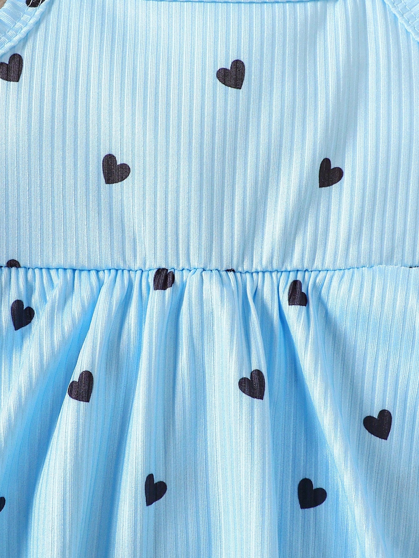 Baby Girls Heart Print Tie-Strap Romper Dress - Cerulean