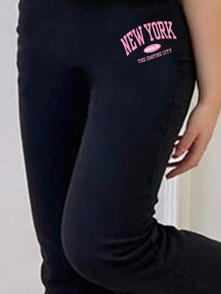 2pcs Big Girls New York Graphic Tee & Flare Pants Set - Onyx | 21 C...