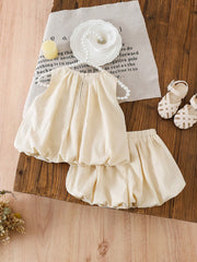 2pcs Girls Velvet Bow Bubble Top & Shorts Set - Ecru | 21 Century Kids