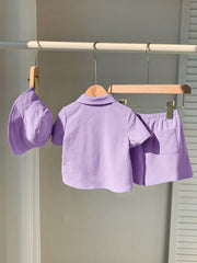 3pcs Unisex Crinkle Polo Shirt, Shorts & Bucket Hat Set - Wisteria ...