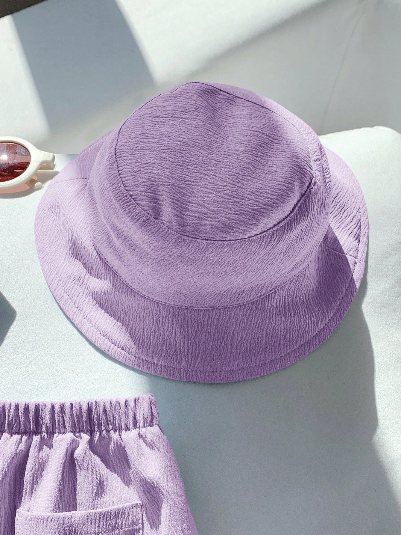 3pcs Unisex Crinkle Polo Shirt, Shorts & Bucket Hat Set - Wisteria ...