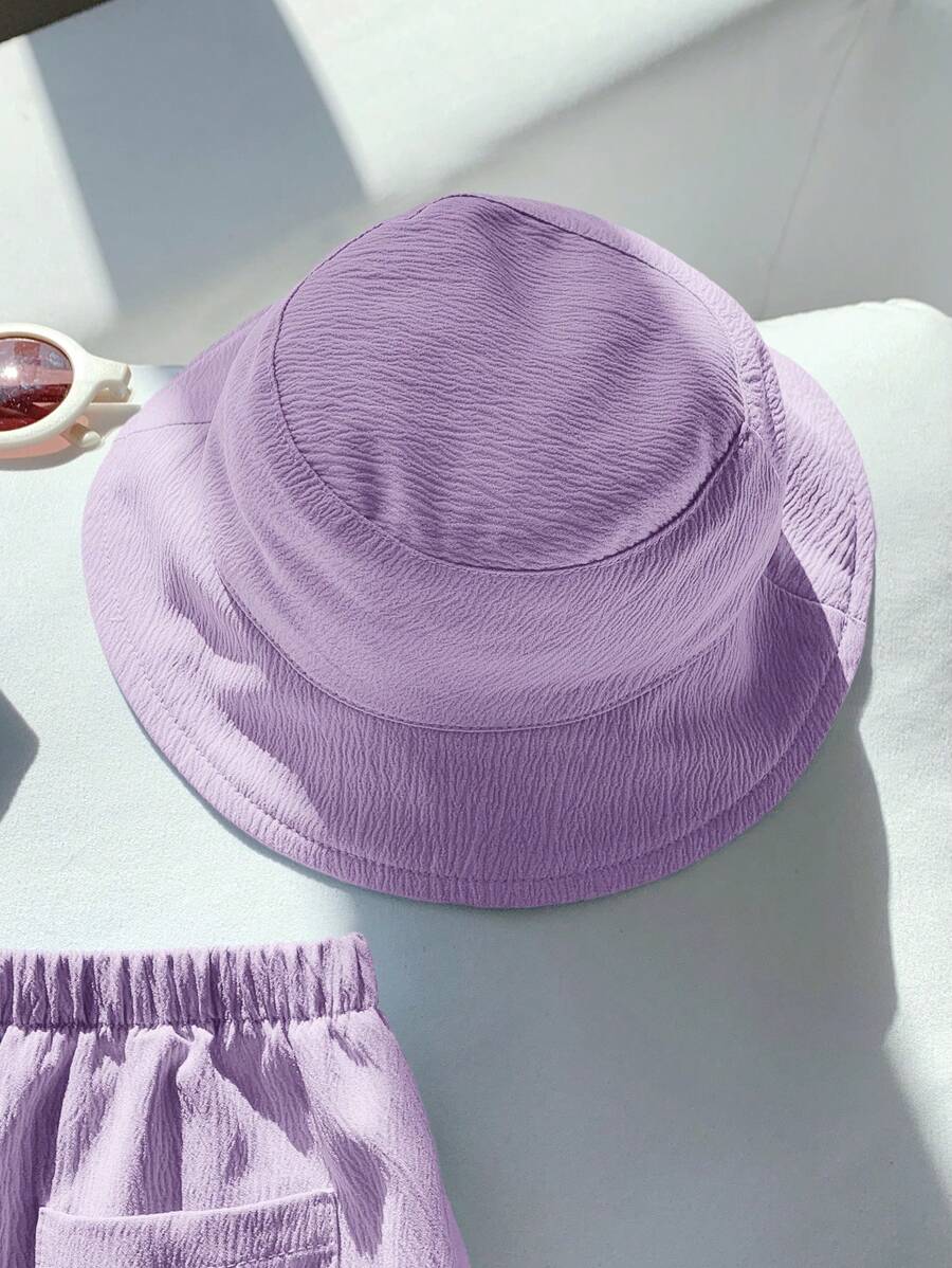 3pcs Unisex Crinkle Polo Shirt, Shorts & Bucket Hat Set - Wisteria ...